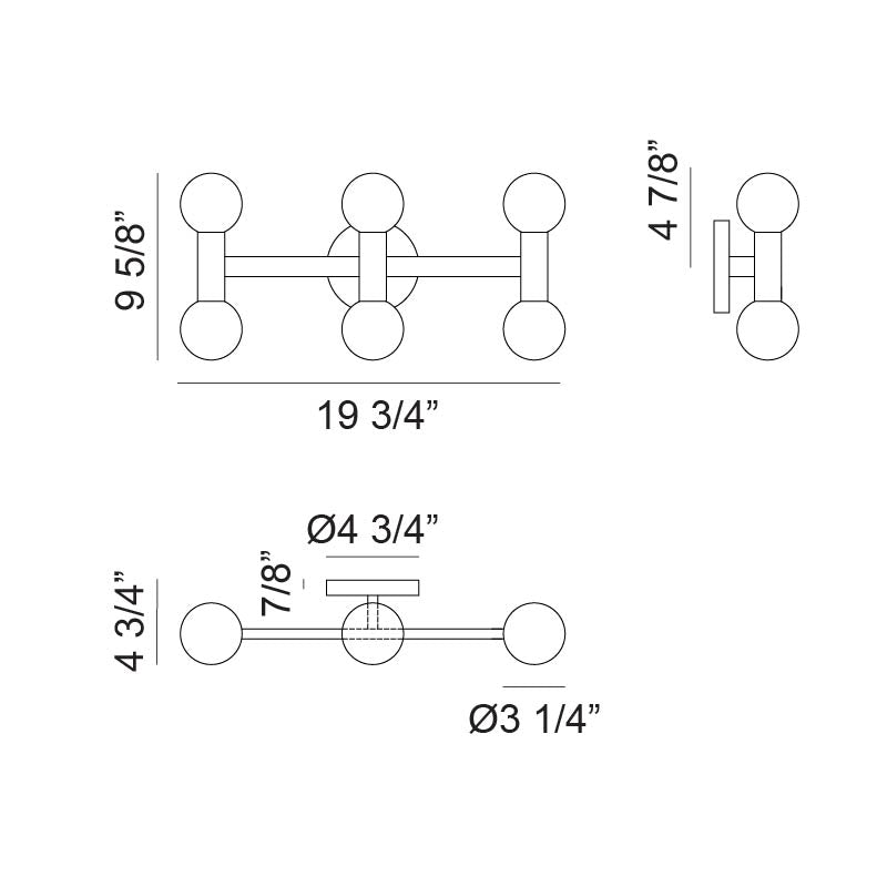 Matteo Lighting Interstellar 20" 6-Light Wall Sconce – line drawing with dimensions