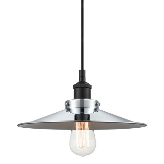 Matteo Lighting Bulstrode's Workshop 12" Pendant in Black / Chrome with White Interior (C46112BKCH)