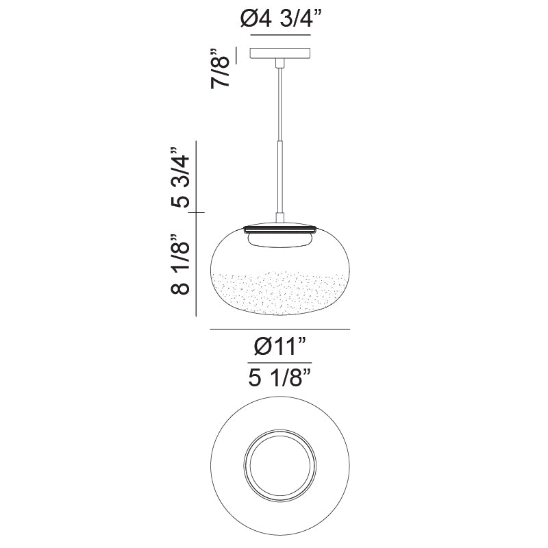 Matteo Lighting Jayce 11" LED Pendant – line drawing with dimensions