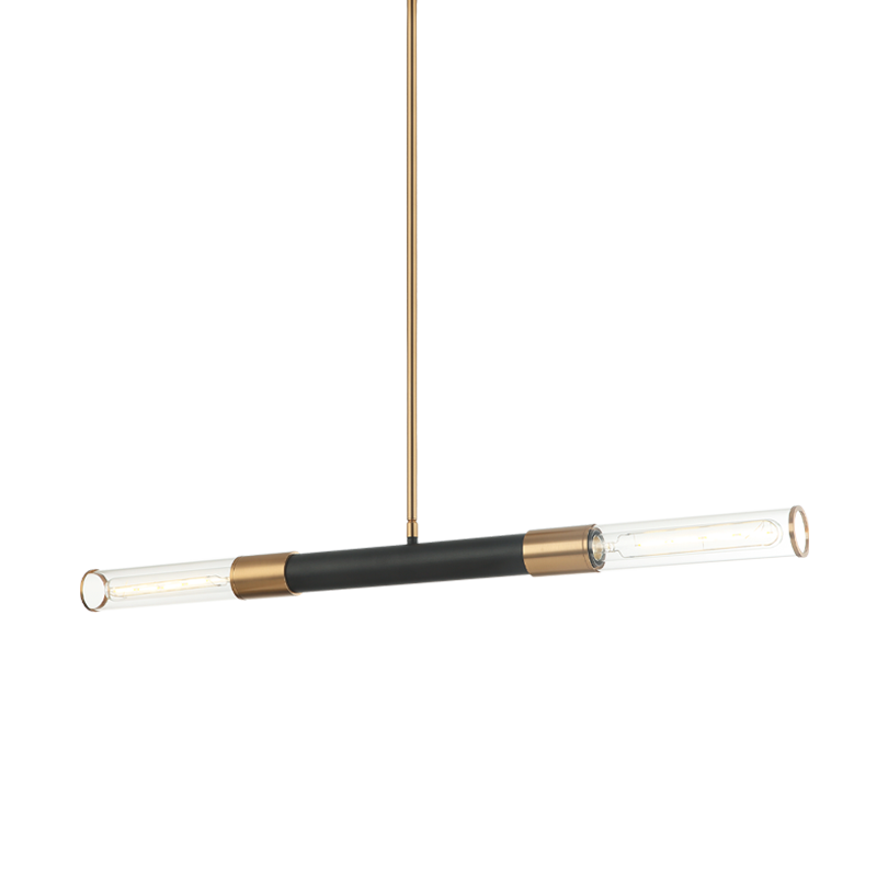 Matteo Lighting Tubo 2-Light Pendant Black, Brass, Matte Black + Aged Brass