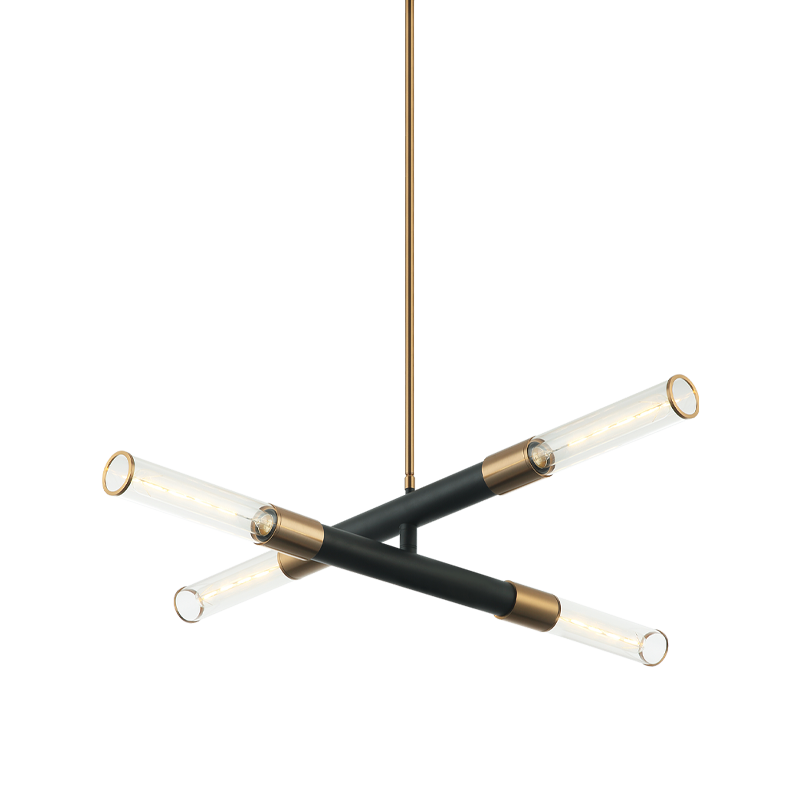 Matteo Lighting Tubo 4-Light Pendant Matte Black + Aged Gold Brass