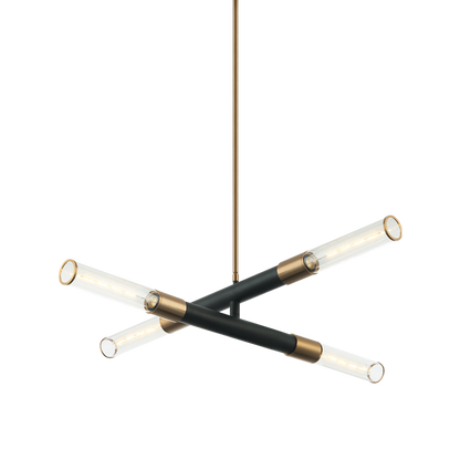 Matteo Lighting Tubo 4-Light Pendant Matte Black + Aged Gold Brass