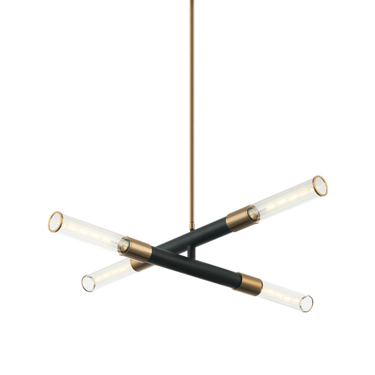 Matteo Lighting Tubo 4-Light Pendant Matte Black + Aged Gold Brass