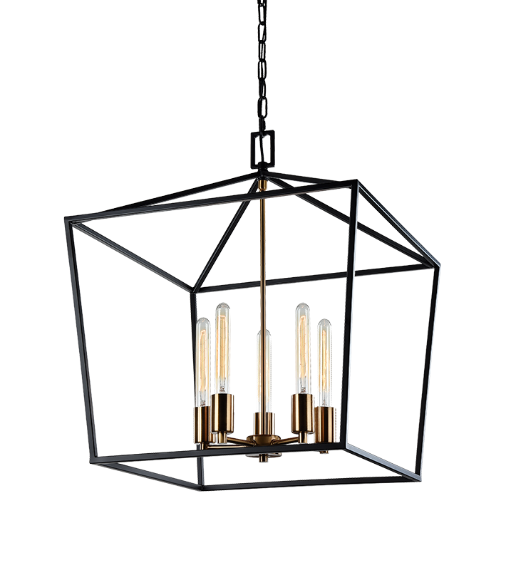 Matteo Lighting Scatola 5-Light Chandelier Rust Black, Aged Brass