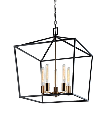Matteo Lighting Scatola 5-Light Chandelier Rust Black, Aged Brass