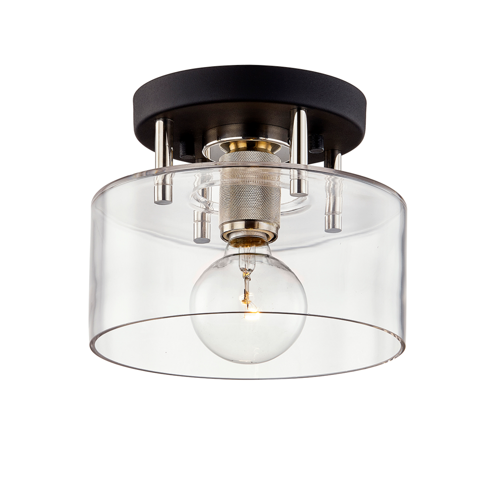 Troy Bergamot Station Semi-Flush Mount Textured Black / Polished Nickel