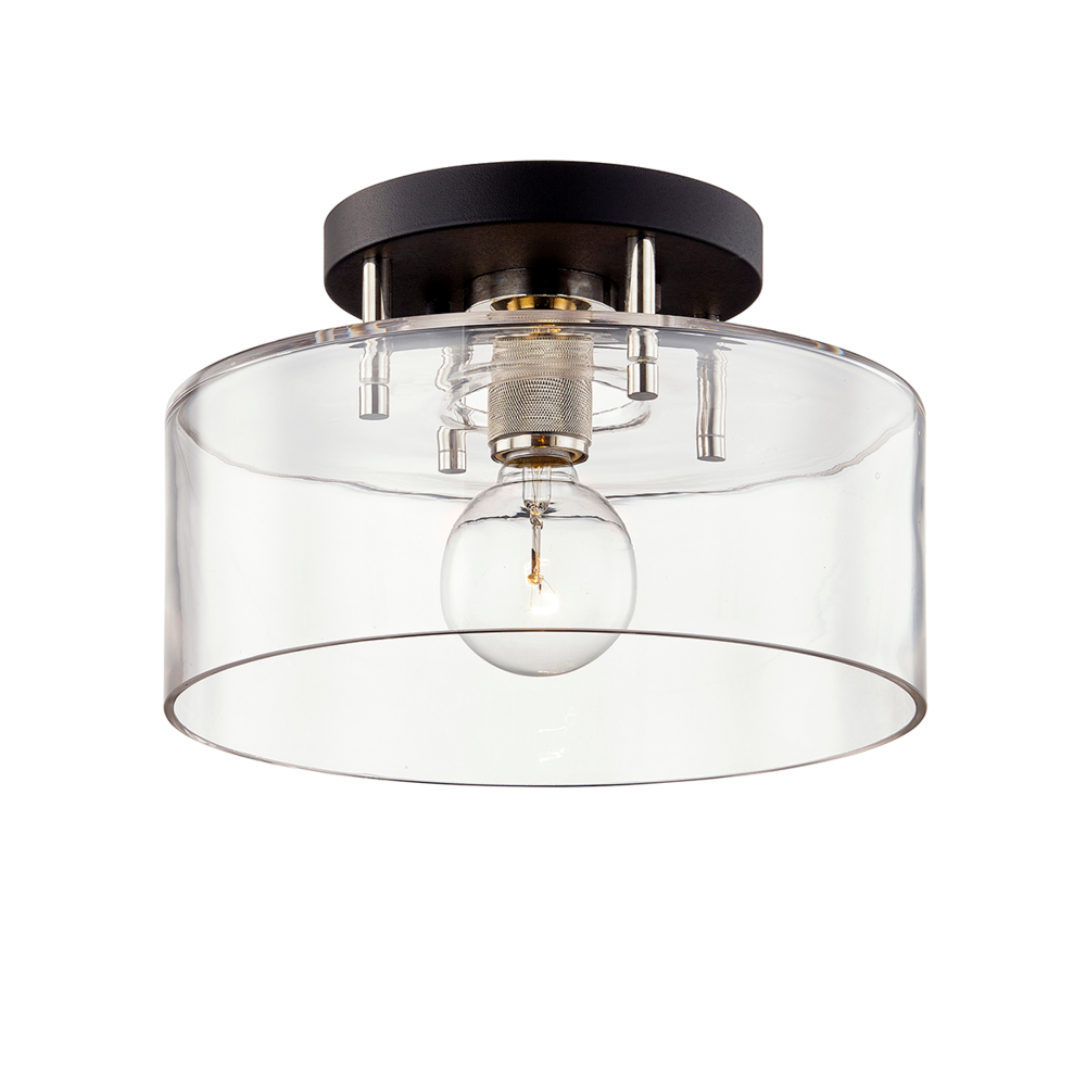 Troy Bergamot Station Semi-Flush Mount Textured Black / Polished Nickel