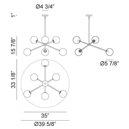 Matteo Lighting Novo 35" 6-Light Chandelier – line drawing with dimensions