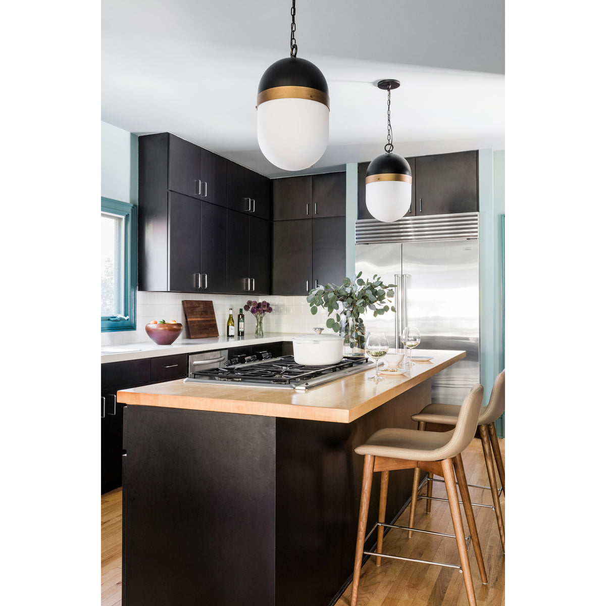 Capsule Outdoor 3-Light Matte Black & Textured Gold Pendant