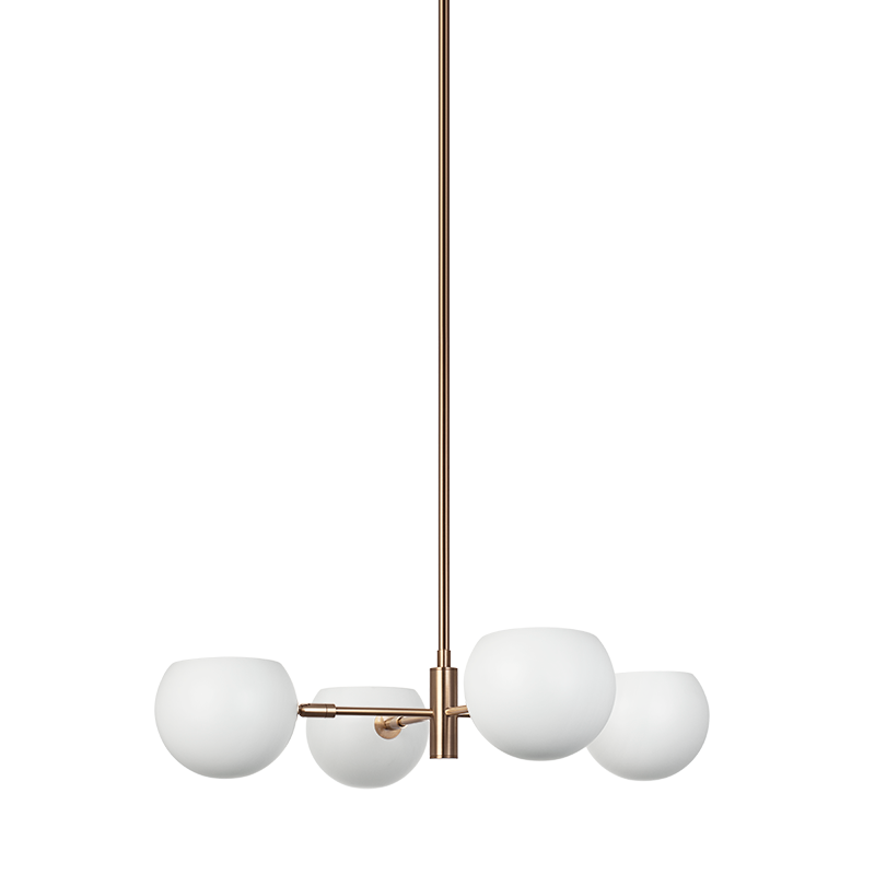 Matteo Lighting Orb 25" 4-Light Chandelier in Matte White + Aged Gold Brass (CX31704MWAG) – alternate view
