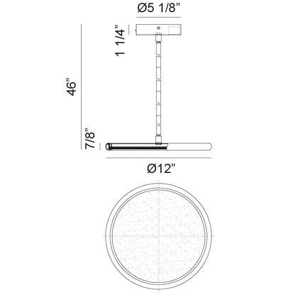 Matteo Lighting Piper 12" LED Pendant – line drawing with dimensions