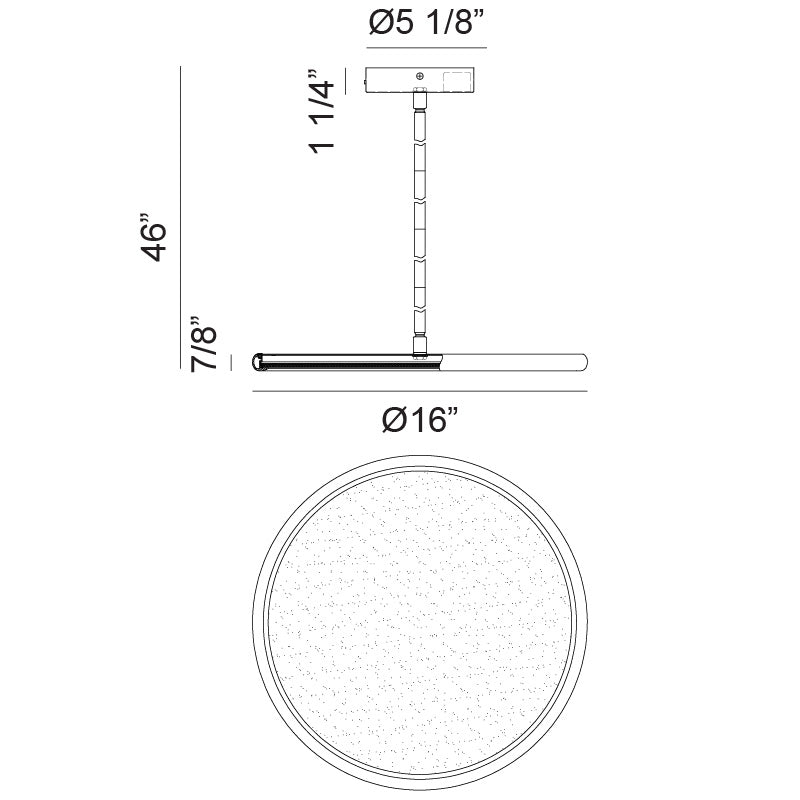 Matteo Lighting Piper 16" LED Pendant – line drawing with dimensions