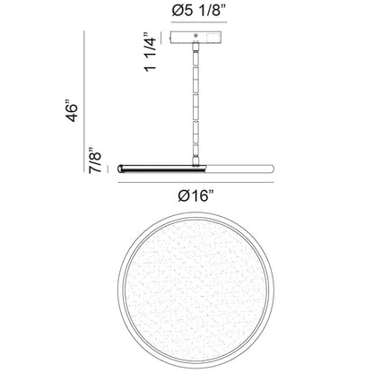 Matteo Lighting Piper 16" LED Pendant – line drawing with dimensions