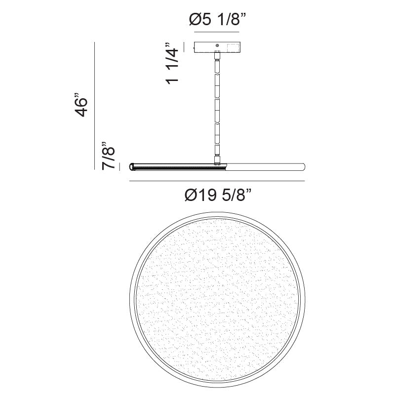 Matteo Lighting Piper 20" LED Pendant – line drawing with dimensions
