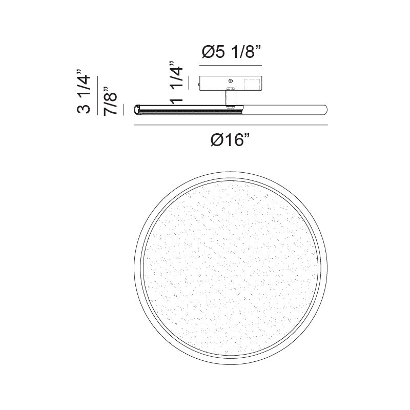 Matteo Lighting Piper 16" LED Pendant – line drawing with dimensions