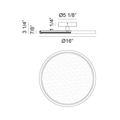 Matteo Lighting Piper 16" LED Pendant – line drawing with dimensions