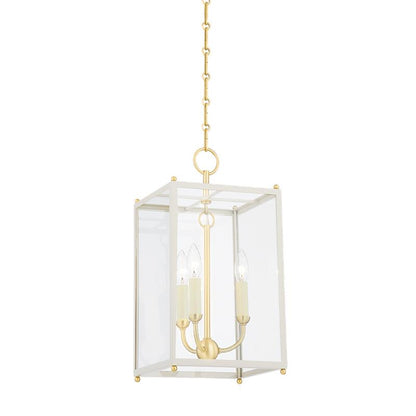 Hudson Valley Chaselton Lantern Aged Brass, Off-White