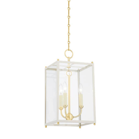 Hudson Valley Chaselton Lantern Aged Brass, Off-White
