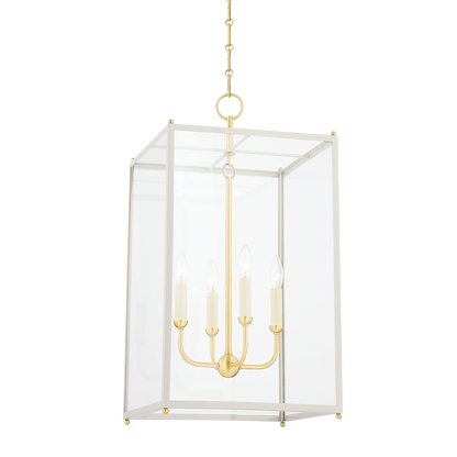Hudson Valley Chaselton Lantern Aged Brass, Off-White