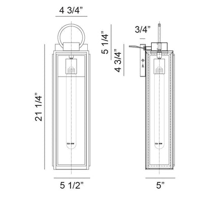 Matteo Lighting Crosby 21" Outdoor Wall Lantern – line drawing with dimensions