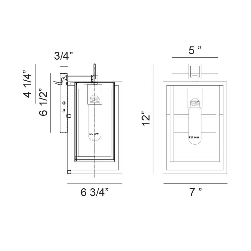 Matteo Lighting Stratford 12" Outdoor Wall Lantern – line drawing with dimensions