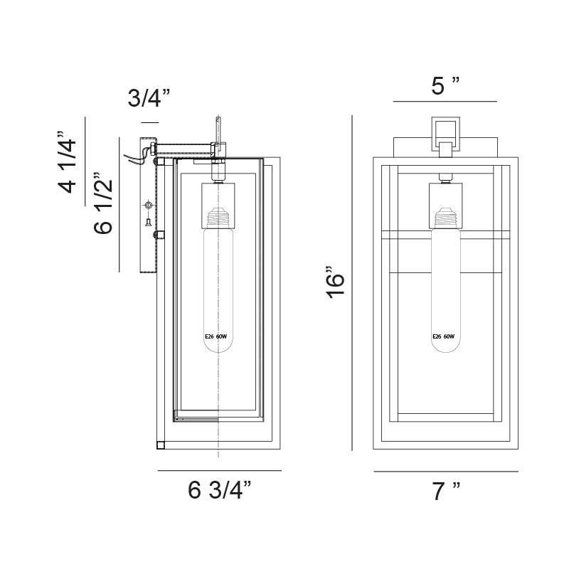 Matteo Lighting Stratford 16" Outdoor Wall Lantern – line drawing with dimensions
