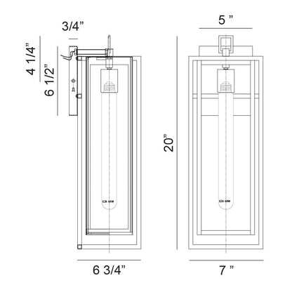 Matteo Lighting Stratford 20" Outdoor Wall Lantern – line drawing with dimensions