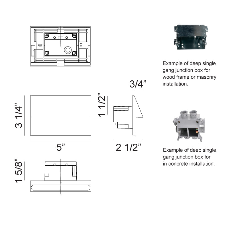 Matteo Lighting Dawn 5" LED Outdoor Step Light – line drawing with dimensions