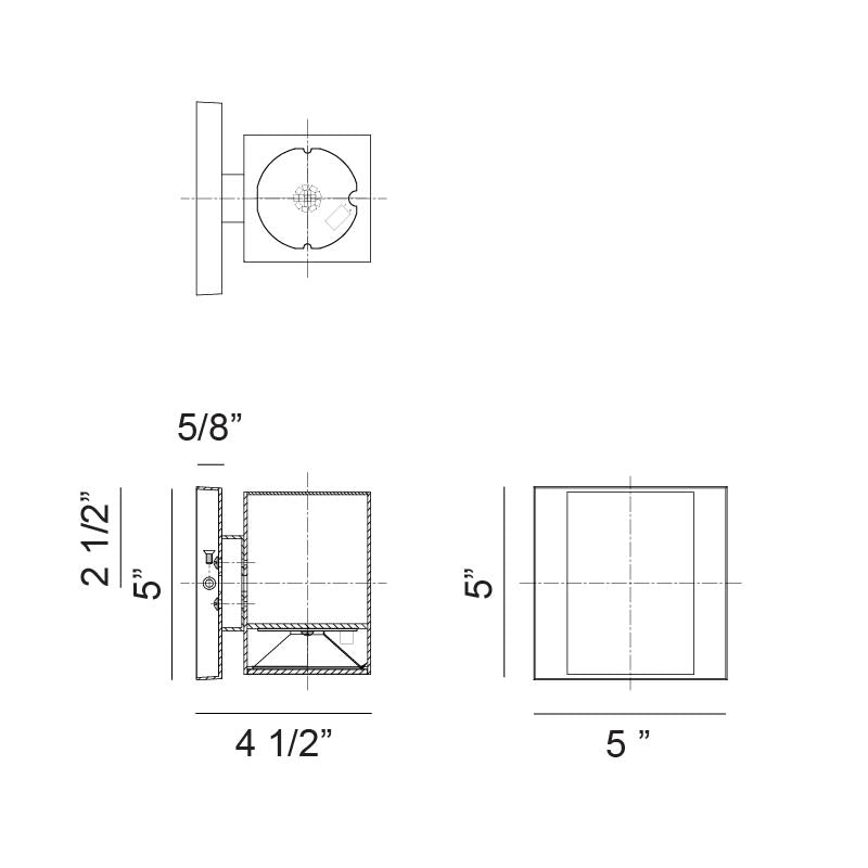 Matteo Lighting Kubular 5" LED Outdoor Wall Sconce – line drawing with dimensions