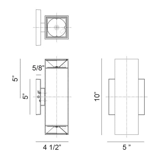 Matteo Lighting Kubular 10" 2-Light LED Outdoor Wall Sconce – line drawing with dimensions