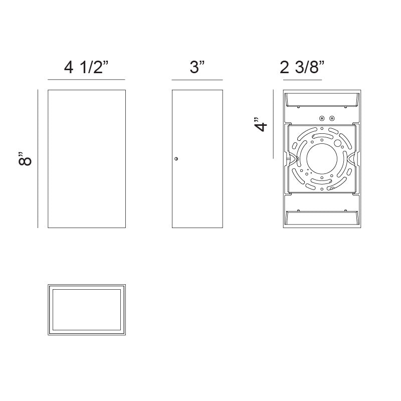 Matteo Lighting Dexter 8" Vertical 2-Light LED Outdoor Wall Sconce – line drawing with dimensions
