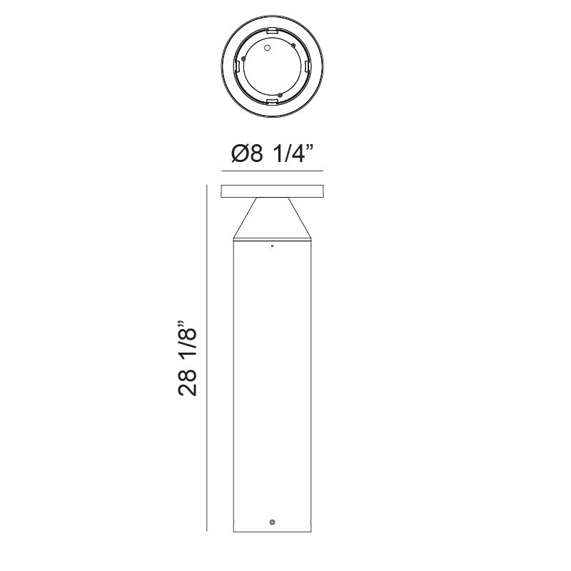 Matteo Lighting Cremini 28" LED Bollard Light – line drawing with dimensions