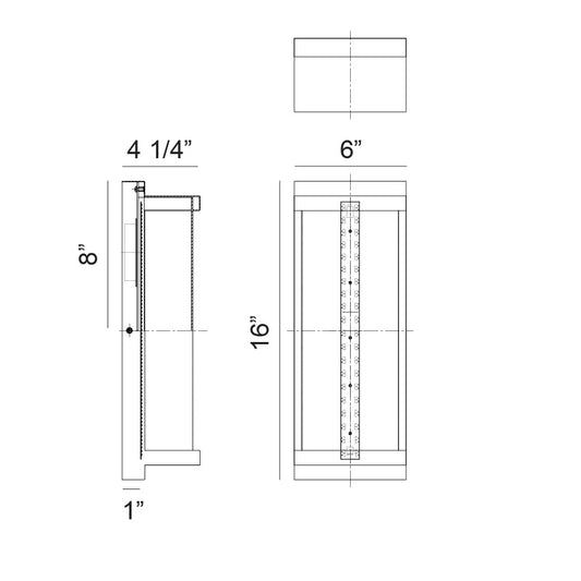 Matteo Lighting Luce 16" LED Outdoor Wall Sconce – line drawing with dimensions