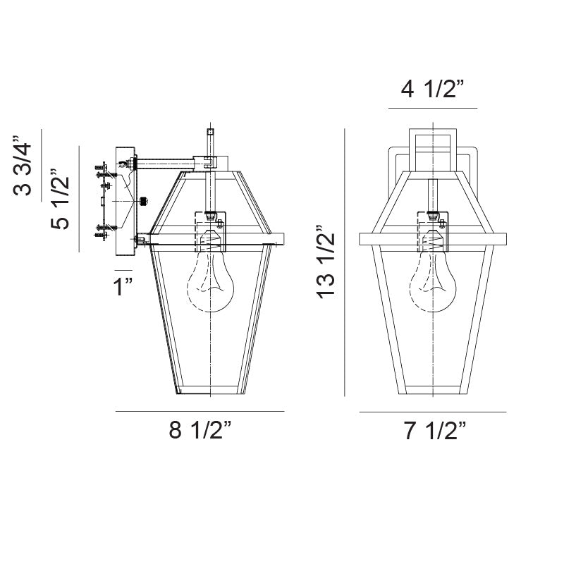 Matteo Lighting Layla 14" Outdoor Wall Lantern – line drawing with dimensions
