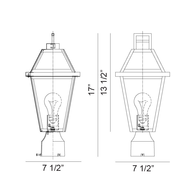 Matteo Lighting Layla 17" Outdoor Post Light – line drawing with dimensions