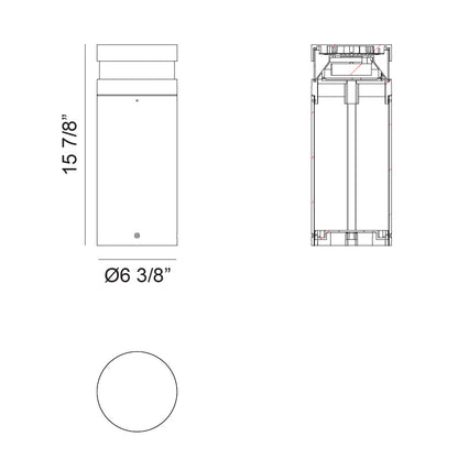 Matteo Lighting Vortex 16" LED Bollard Light – line drawing with dimensions