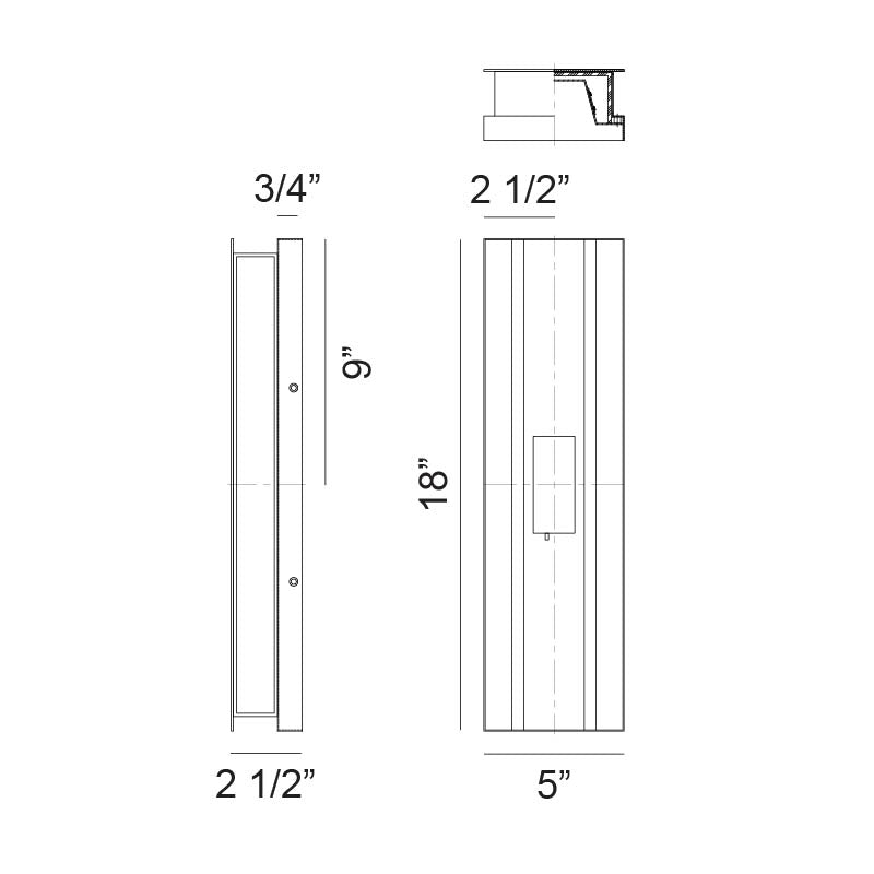 Matteo Lighting Onyx 18" LED Outdoor Wall Sconce – line drawing with dimensions