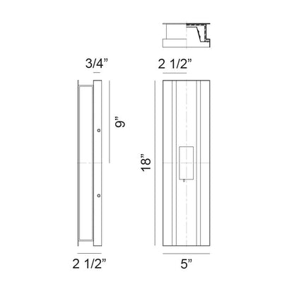 Matteo Lighting Onyx 18" LED Outdoor Wall Sconce – line drawing with dimensions
