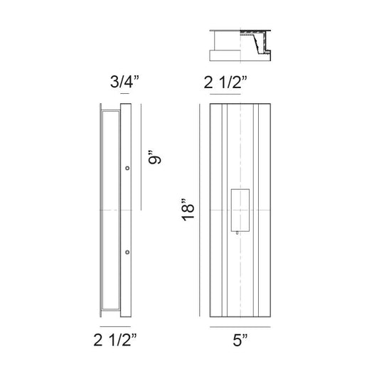 Matteo Lighting Onyx 18" LED Outdoor Wall Sconce – line drawing with dimensions