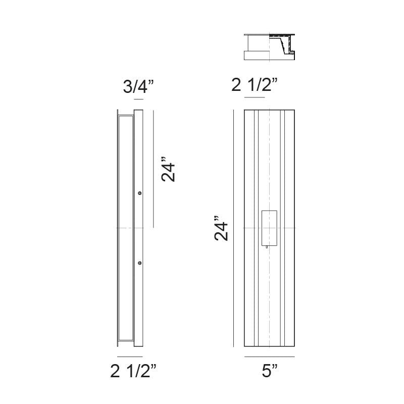 Matteo Lighting Onyx 24" LED Outdoor Wall Sconce – line drawing with dimensions
