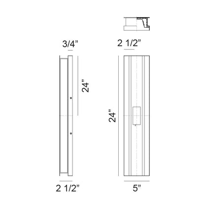 Matteo Lighting Onyx 24" LED Outdoor Wall Sconce – line drawing with dimensions