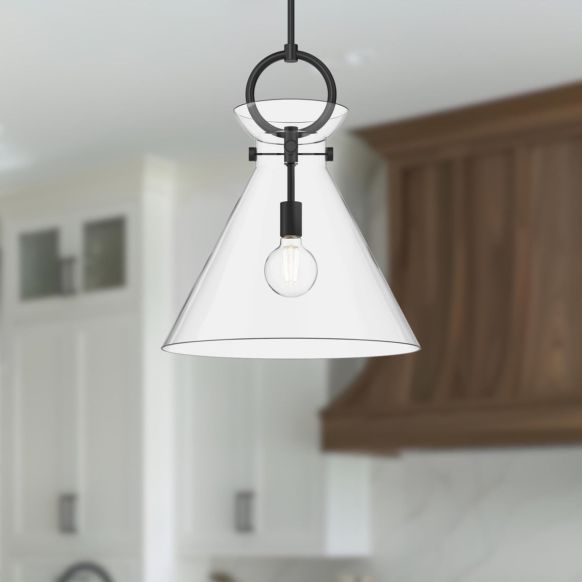 Emerson 18" Matte Black Clear Glass Pendant