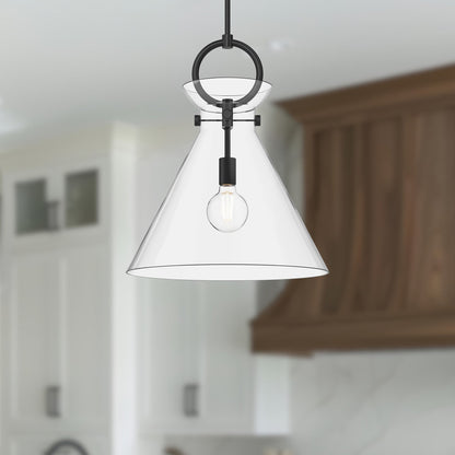 Emerson 18" Matte Black Clear Glass Pendant