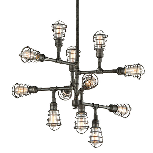 Troy Conduit Chandelier Aged Pewter