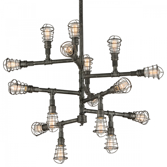 Troy Conduit Chandelier Aged Pewter
