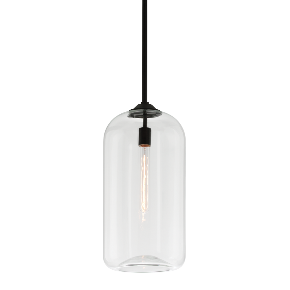 Troy District Pendant Soft Black Clear Glass