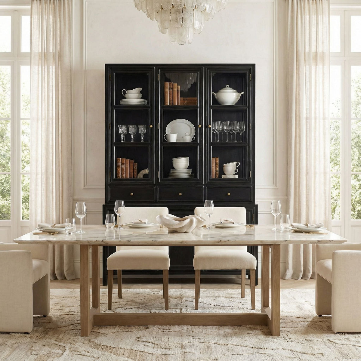 Noir Colonial Hutch Hand Rubbed Black styled in an interior setting