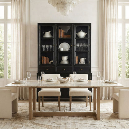 Noir Colonial Hutch Hand Rubbed Black styled in an interior setting
