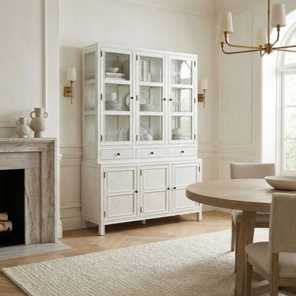 Noir Colonial Hutch White Wash in a styled interior vignette