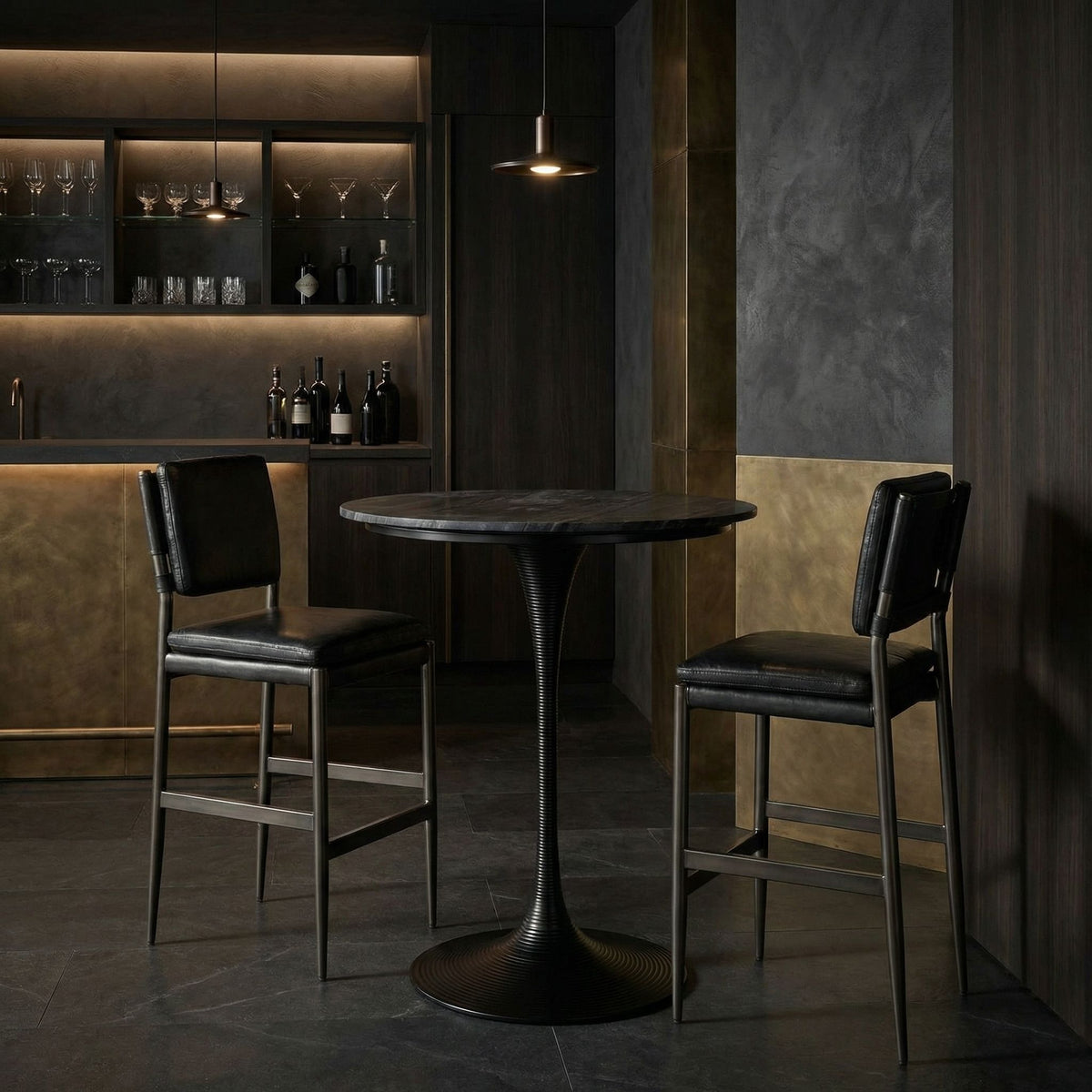 Noir Joni Bar Table Matte Black styled in an interior setting
